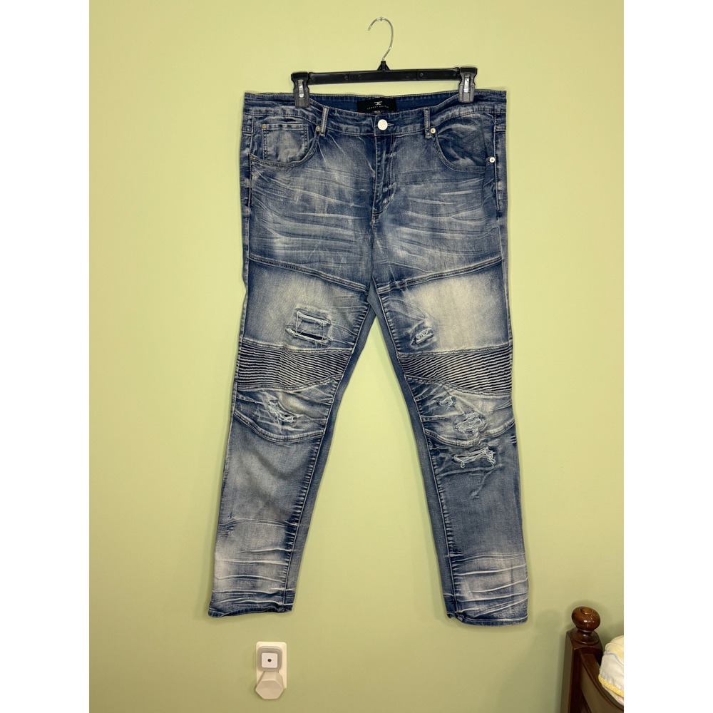 Jordan Craig Legacy Edition Aaron Biker Jeans Blue Distressed Moto 38x34 men